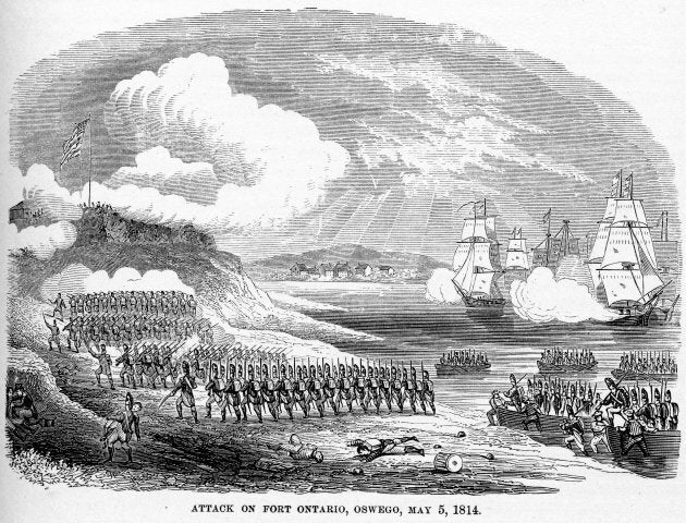 Illustration showing the attack by British forces upon Fort Ontario, in Oswego, NY, during the War of 1812, May 5, 1814.