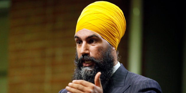 Jagmeet Singh gestures during an NDP leadership debate hosted by HuffPost Canada on Sept. 27, 2017.