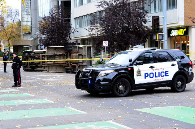 Edmonton police investigate the scene.