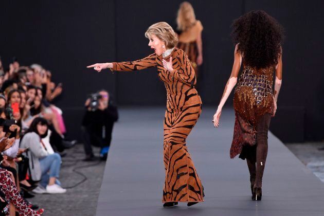 Jane Fonda at the L'Oreal fashion on the sidelines of the Paris Fashion Week on October 1, 2017, on a catwalk set up on the Champs-Elysees avenue in Paris (CHRISTOPHE SIMON/AFP/Getty Images)