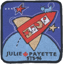 Julie Payette's space badge for the STS996 mission.