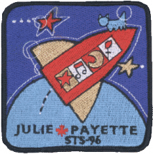 Julie Payette's space badge for the STS996 mission.