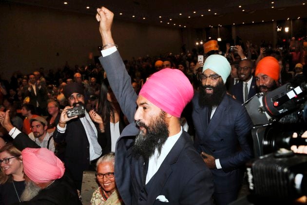 Jagmeet Singh reacts to winning the leadership of the New Democratic Party on Oct. 1, 2017.