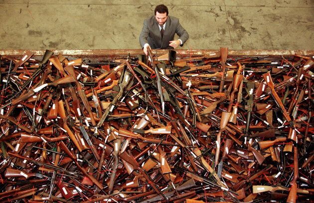 A pile of about 4,500 prohibited firearms in Sydney that have been handed in under the Australian government's buy-back scheme July 28, 1996. A total of 470,000 guns were collected nationally.