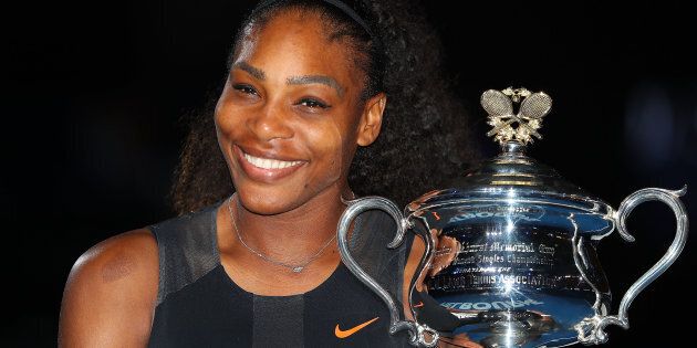 Serena Williams poses after winning the Women's Singles Final against Venus Williams at the 2017 Australian Open at Melbourne Park on Jan. 28, 2017 in Melbourne.