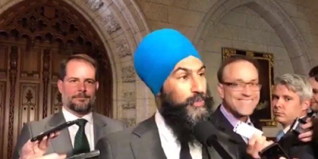 NDP Leader Jagmeet Singh speaks to reporters in the foyer of the House of Commons.