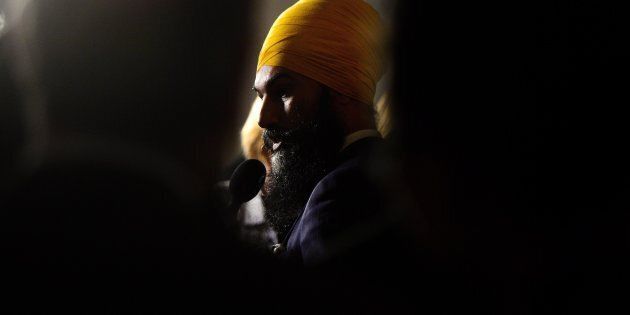 NDP Leader Jagmeet Singh speaks to reporters in the foyer of the House of Commons on Oct. 4, 2017.