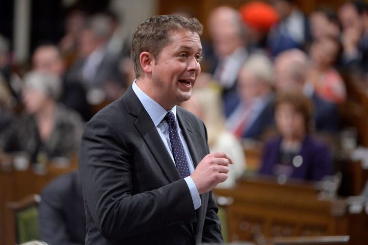Conservative Leader Andrew Scheer rises during question period in the House of Commons on Parliament Hill in Ottawa on Wednesday, Oct. 4, 2017.