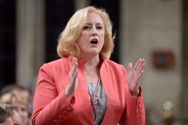 Conservative MP Lisa Raitt rises during question period in the House of Commons in Ottawa, Wed. Oct.4. Raitt has blamed the governing Liberals for TransCanada's cancellation of the Energy East pipeline.