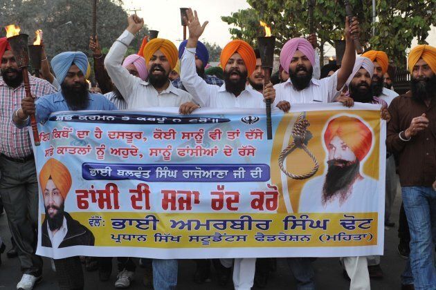 Activists during a protest against the death sentence of Balwant Singh Rajoana in Amritsar, India on March 27, 2012.