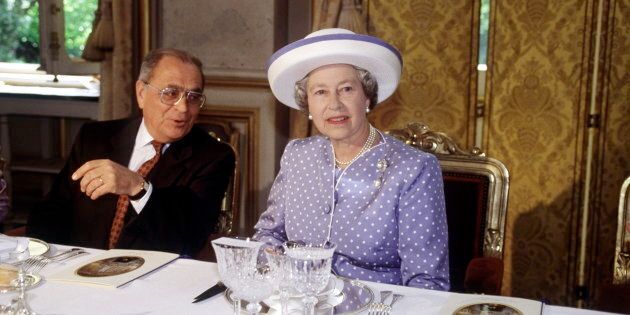 The Queen At A Luncheon In Paris, France. (Photo by Tim Graham/Getty Images)