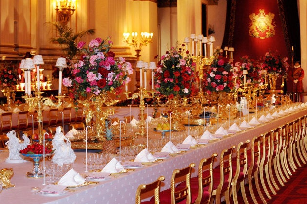 A table at the State Banquet, part of the Summer Opening exhibition at Buckingham Palace, London.