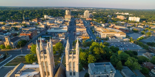 An aerial view of Guelph, Ont., one of the top 10 cities in Canada to find work in the third quarter of this year, according to BMO's Labour Market Report Card.