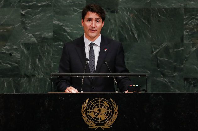 Prime Minister Justin Trudeau speaks to world leaders at the 72nd United Nations (UN) General Assembly at UN headquarters on Sept. 21, 2017 in New York City. Topics discussed at this year's gathering included Iran, North Korea and global warming.