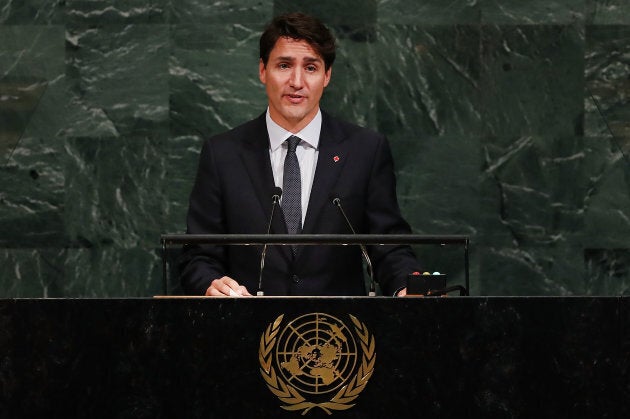 Prime Minister Justin Trudeau speaks to world leaders at the 72nd United Nations (UN) General Assembly at UN headquarters on Sept. 21, 2017 in New York City. Topics discussed at this year's gathering included Iran, North Korea and global warming.