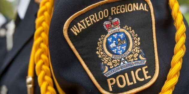 Waterloo Regional Police (WRP) badge worn by an officer during a police memorial parade in Ottawa, Sept. 26, 2010. The WRP were involved in a police pursuit resulting in the deaths of two teens this week.