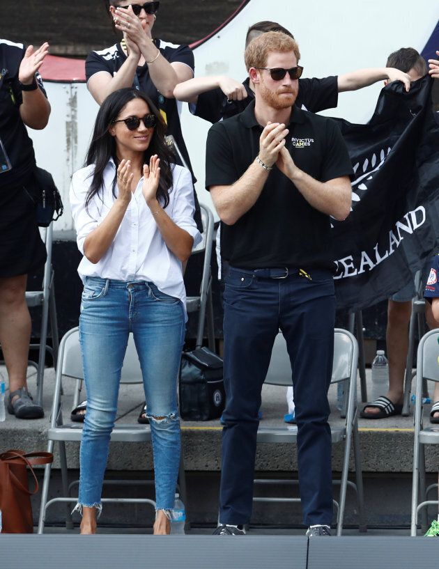 Prince Harry and actress Meghan Markle watch the wheelchair tennis event during the Invictus Games in Toronto, Ontario, Canada September 25, 2017.