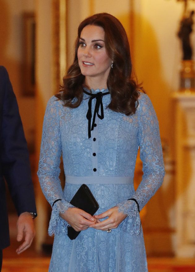 Catherine, Duchess of Cambridge takes part in a reception at Buckingham Palace to celebrate World Mental Health Day in central London on October 10, 2017.