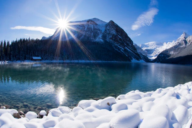 The sun shines over Lake Louise,