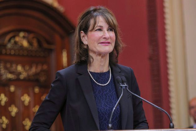Kathleen Weil is sworn in as minister for relations with anglophones at the National Assembly in Quebec City on Wednesday.