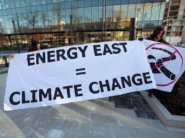Members of Stop Energy East Halifax protest outside the library in Halifax on Jan. 26, 2015.