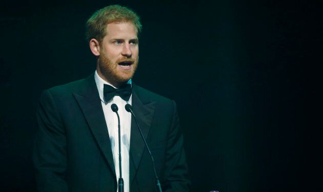 Prince Harry talks after receiving a posthumous Attitude Legacy Award on behalf of his mother Diana, Princess of Wales, at the Attitude Awards on Oct. 12, 2017 in London, England.