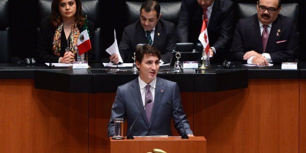 Prime Minister Justin Trudeau delivers a speech to the Mexican Senate in Mexico City on Oct. 13, 2017.