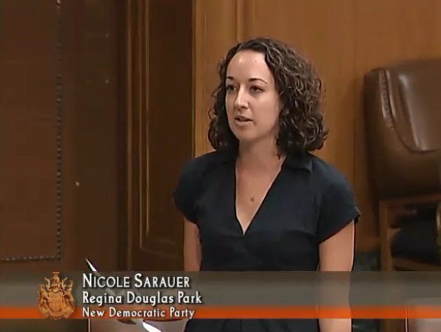 Interim Saskatchewan NDP leader Nicole Sarauer speaks in the province's legislative assembly in the screengrab uploaded on June 30, 2016.