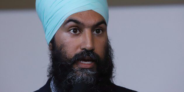 NDP Leader Jagmeet Singh talks to reporters after kicking off his first cross-country tour at a rally in Ottawa on Oct. 15, 2017.