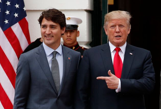 U.S. President Donald Trump welcomes Canadian Prime Minister Justin Trudeau at the White House in Washington, D.C., Oct. 11 2017.