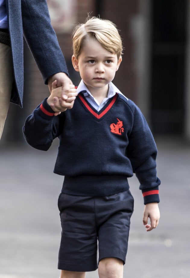 Prince George on his first day of school at Thomas's school in Battersea, southwest London on September 7, 2017.