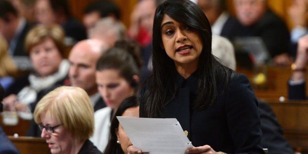 Small Business and Tourism Minister Bardish Chagger stands during question period in the House of Commons on Oct. 17, 2017.