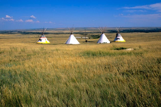 Teepees near Fort Macleod, Alta, at Head-smashed-in Buffalo Jump, a Unesco world heritage site.