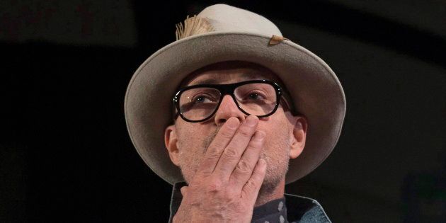 Gord Downie blows a kiss to the audience during a ceremony honouring the Canadian singer at the AFN Special Chiefs assembly in Gatineau, Que., Tuesday, Dec. 6, 2016.
