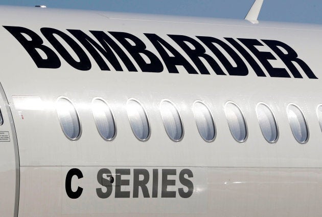 A Bombardier CSeries aircraft is pictured during a news conference to announce a partnership between Airbus and Bombardier on the C Series aircraft program, in Colomiers near Toulouse, France, Oct. 17, 2017.