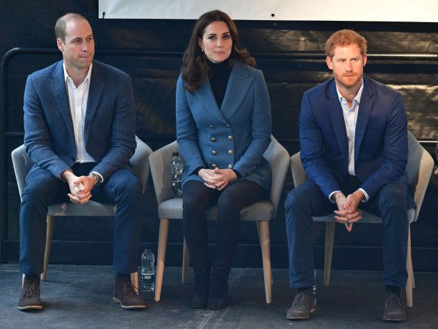 The Duke and Duchess of Cambridge and Prince Harry at West Ham United London Stadium, as they attend the graduation ceremony for more than 150 Coach Core apprentices.