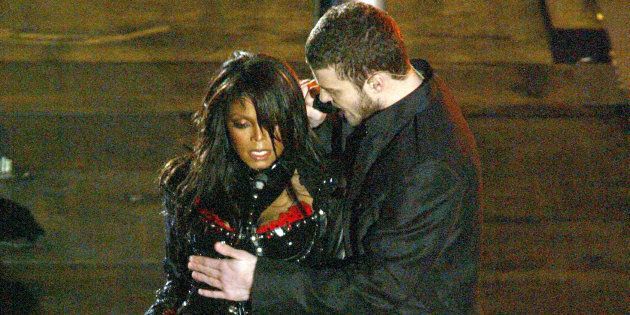 Janet Jackson and Justin Timberlake perform during the halftime show at Super Bowl XXXVIII.