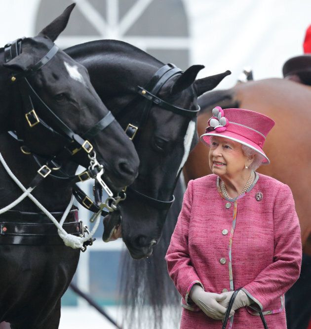 Queen Elizabeth II reviews the King's Troop Royal Horse Artillery during their 70th anniversary parade in Hyde Park on October 19, 2017 in London, England.