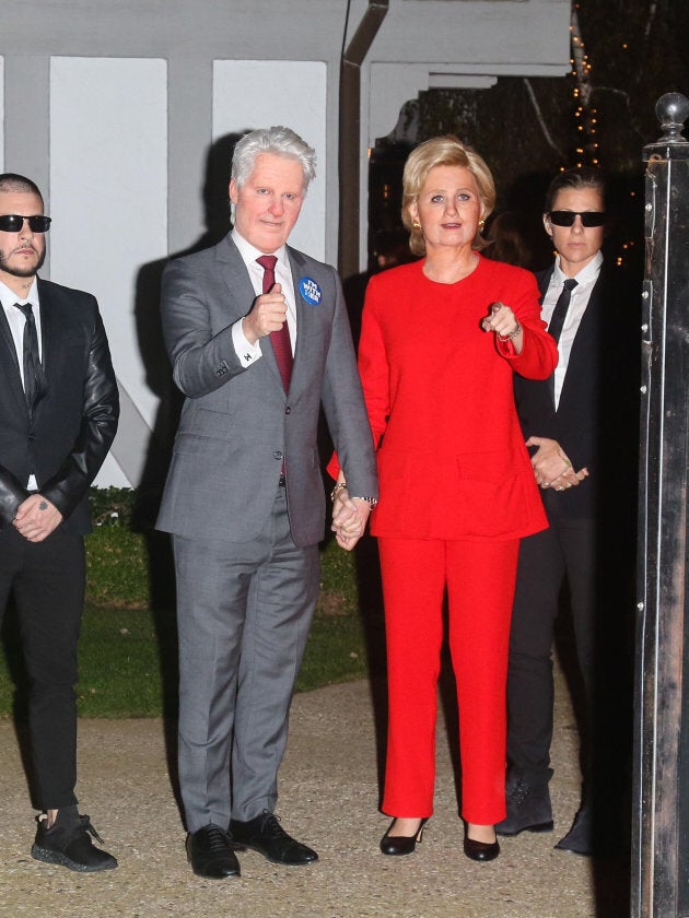 Katy Perry as Hillary Clinton at Kate Hudson's annual Halloween party on October 28, 2016 in Los Angeles, California.