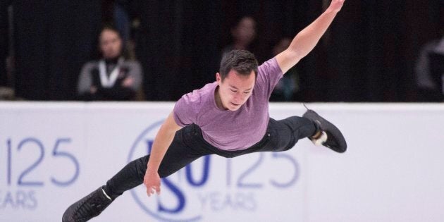 Patrick Chan goes through his routine during a practice session at Skate Canada International in Regina on Thursday, Oct. 26, 2017.