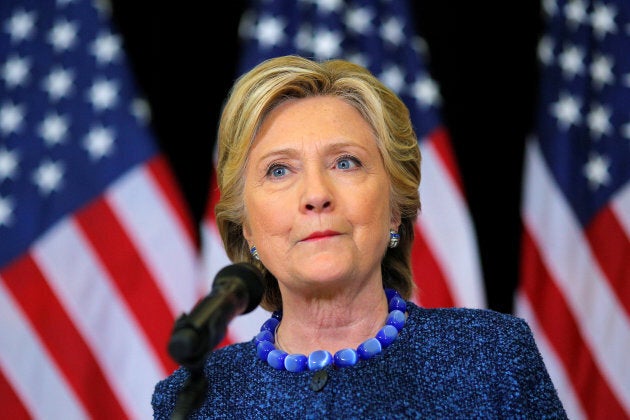 Hillary Clinton holds an unscheduled news conference to talk about FBI inquiries into her emails after a campaign rally in Des Moines, Iowa, on Oct. 28, 2016.