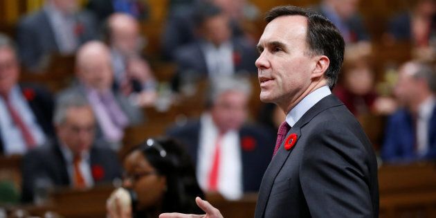 Canada's Finance Minister Bill Morneau speaks during Question Period in the House of Commons on Parliament Hill in Ottawa, Oct. 31, 2017.