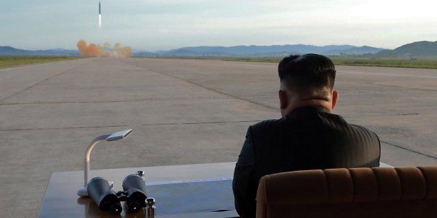 An undated photo released on Sept. 16, 2017 by the North Korean Central News Agency (KCNA) describes showing the country's leader, Kim Jong-un, viewing the launch of a medium-to-long range strategic ballistic rocket.