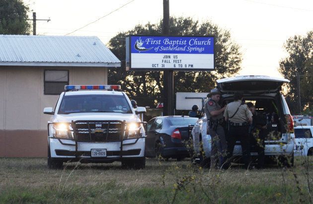 First responders on the scene of the shooting at the First Baptist Church in Sutherland Springs, Tx. on Sunday.