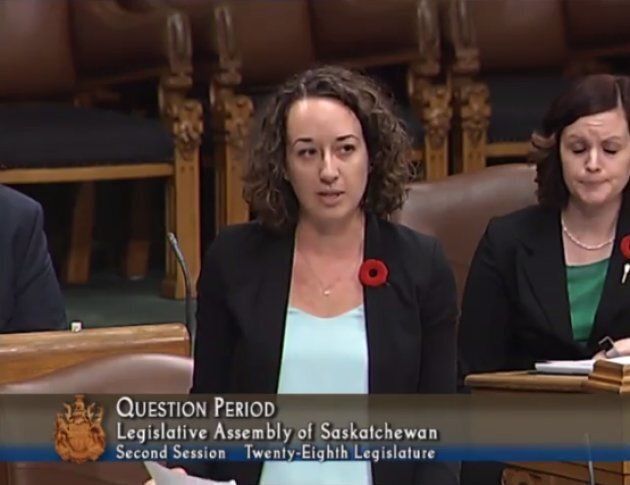 Interim Saskatchewan NDP Leader Nicole Sarauer speaks in the Legislative Assembly on Nov. 1, 2017.