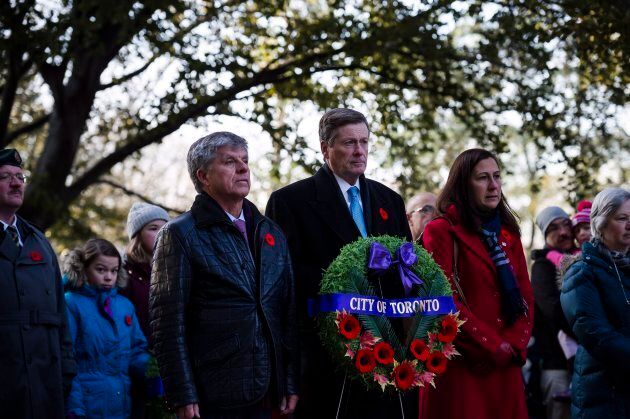 Mayor John Tory attends a Remembrance Day service at Prospect Cemetery in Toronto.