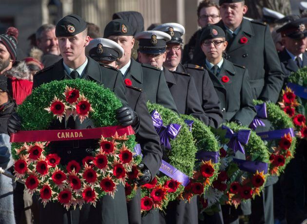 Members of the Canadian Armed Forces participate in Remembrance Day ceremonies at the Grand Parade in Halifax on Saturday, Nov. 11, 2017.