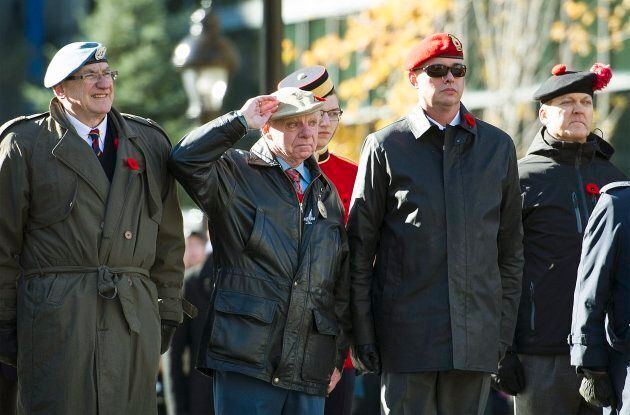 Veterans salute during a Remembrance Day ceremony in Montreal.