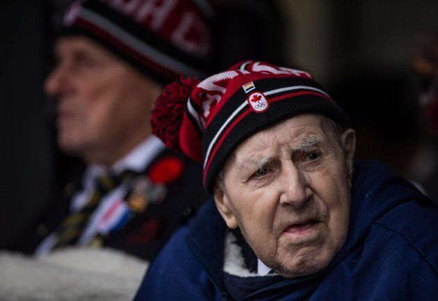 Second World War veteran Patrick Drake, 92, attends a Remembrance Day ceremony in Vancouver.