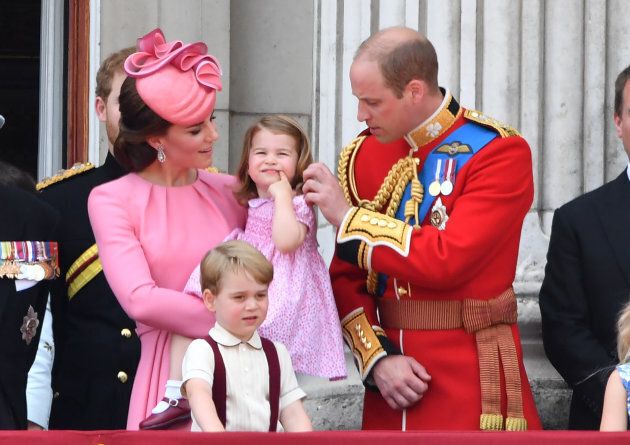 The Duke and Duchess of Cambridge with their children at Buckingham Palace during the annual Trooping the Colour parade in June 2017.